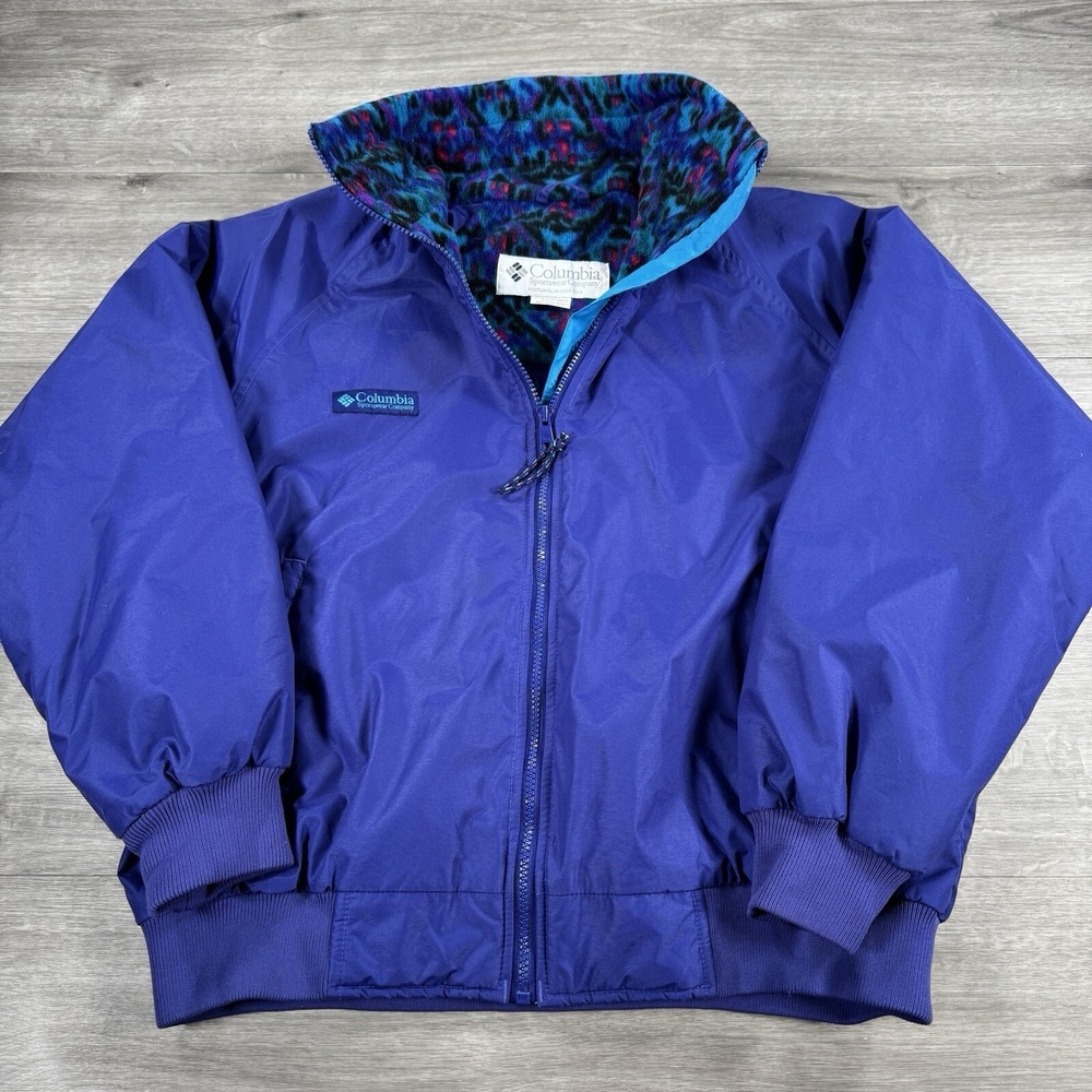 Vintage 90s Columbia Jacket Womens Large Purple Aztec Fleece Lined VTG